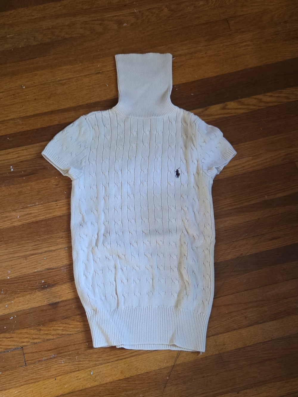 Ralph Lauren Cream Cable-Knit Short Sleeve Turtleneck Sweater Size Small